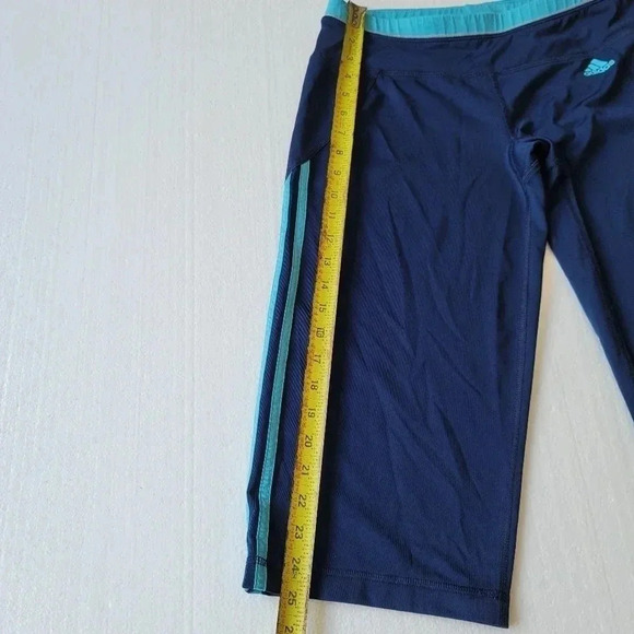 Adidas Climate Women's Medium Yoga Pants Blue Navy Three Stripes Crop Stretch M - Picture 7 of 11